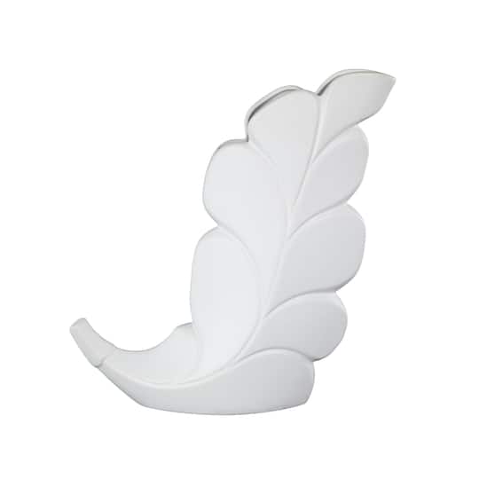 15" White Leaf Ceramic Slanted Decorative Vase